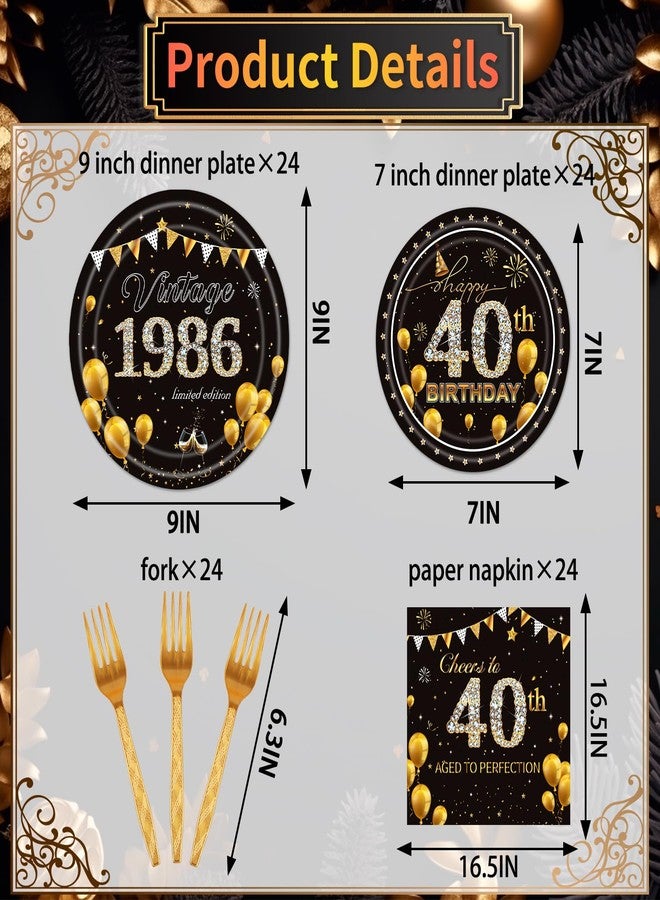 refavor 40th Birthday Decorations Tableware for Men Woman, 96PCS 40th 1986 Birthday Plates and Napkins Set, Over the Hill Cheers to 40 Years Party Plates Forks Supplies - Image 2